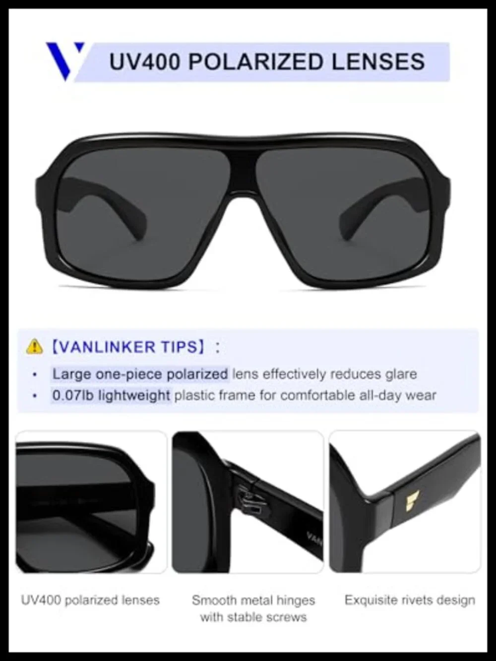 Oversized Square Aviator Polarized Sunglasses for Women Men UV400